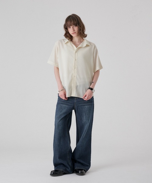 ONCILY(オンシェリー)の「HEART BUTTON CRINKLE HALF SLEEVE SHIRT / ハートボタン楊柳ハーフスリーブシャツ(シャツ/ブラウス・メンズ・オフホワイト/ブルー/ブラック・SMALL/MEDIUM/LARGE)」の9枚目の写真