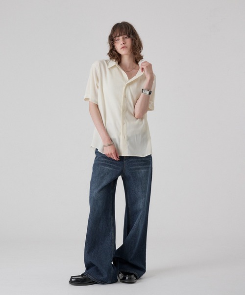 ONCILY(オンシェリー)の「HEART BUTTON CRINKLE HALF SLEEVE SHIRT / ハートボタン楊柳ハーフスリーブシャツ(シャツ/ブラウス・メンズ・オフホワイト/ブルー/ブラック・SMALL/MEDIUM/LARGE)」の10枚目の写真