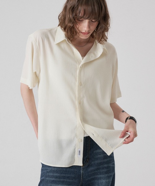 ONCILY(オンシェリー)の「HEART BUTTON CRINKLE HALF SLEEVE SHIRT / ハートボタン楊柳ハーフスリーブシャツ(シャツ/ブラウス・メンズ・オフホワイト/ブルー/ブラック・SMALL/MEDIUM/LARGE)」の5枚目の写真