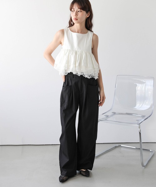 La-gemme（ラジェム）の「タックワイドカーブシルエットパンツ（その他パンツ・レディース・ブラック/ベージュ系その他/ベージュ・L/M）」の12枚目の写真
