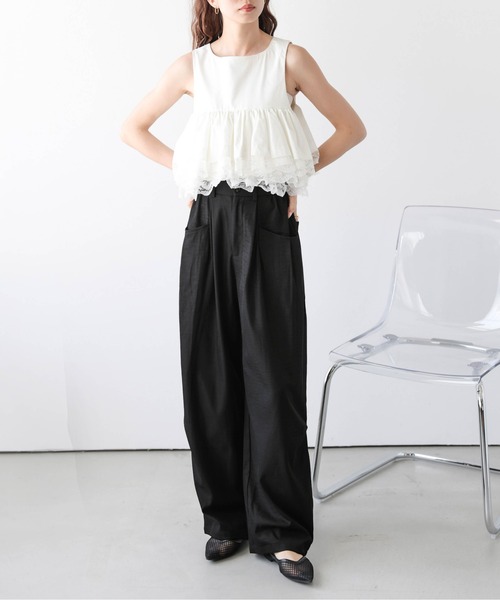 La-gemme（ラジェム）の「タックワイドカーブシルエットパンツ（その他パンツ・レディース・ブラック/ベージュ系その他/ベージュ・L/M）」の13枚目の写真