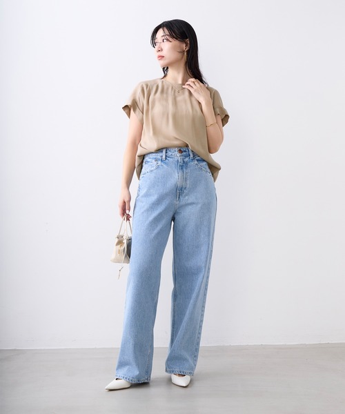 MICA&DEAL（マイカ＆ディール）の「とろみハーフスリーブブラウス〈セットアップ対応〉（シャツ/ブラウス・レディース・ダークグリーン/マルチ/ベージュ・FREE）」の7枚目の写真