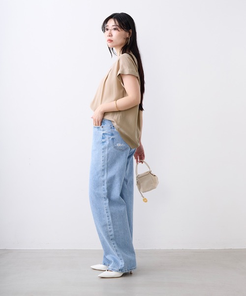 MICA&DEAL（マイカ＆ディール）の「とろみハーフスリーブブラウス〈セットアップ対応〉（シャツ/ブラウス・レディース・ダークグリーン/マルチ/ベージュ・FREE）」の8枚目の写真