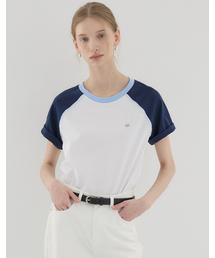 ツートンラグランハーフスリーブTシャツ - ネイビー