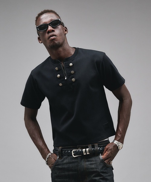 ANDER HUNK（アンダーハンク）の「Napoleon Henry neck Rib T-shirt/ナポレオンヘンリーネックリブTシャツ（Tシャツ/カットソー・メンズ・ブラック/チャコールグレー・SMALL/MEDIUM/LARGE）」の6枚目の写真
