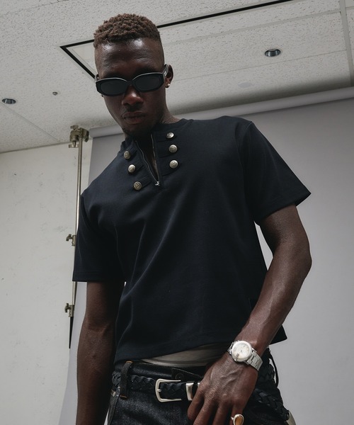 ANDER HUNK（アンダーハンク）の「Napoleon Henry neck Rib T-shirt/ナポレオンヘンリーネックリブTシャツ（Tシャツ/カットソー・メンズ・ブラック/チャコールグレー・SMALL/MEDIUM/LARGE）」の10枚目の写真