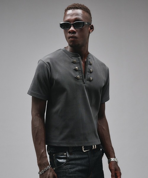 ANDER HUNK（アンダーハンク）の「Napoleon Henry neck Rib T-shirt/ナポレオンヘンリーネックリブTシャツ（Tシャツ/カットソー・メンズ・ブラック/チャコールグレー・SMALL/MEDIUM/LARGE）」の20枚目の写真