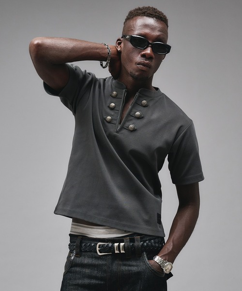 ANDER HUNK（アンダーハンク）の「Napoleon Henry neck Rib T-shirt/ナポレオンヘンリーネックリブTシャツ（Tシャツ/カットソー・メンズ・ブラック/チャコールグレー・SMALL/MEDIUM/LARGE）」の18枚目の写真