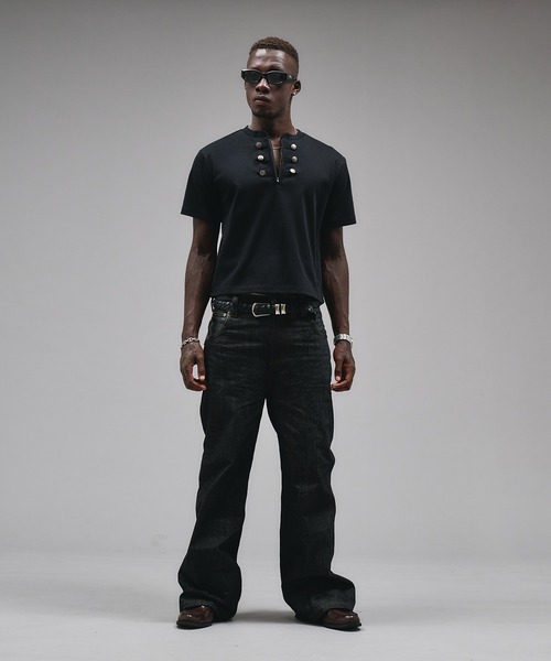 ANDER HUNK（アンダーハンク）の「Napoleon Henry neck Rib T-shirt/ナポレオンヘンリーネックリブTシャツ（Tシャツ/カットソー・メンズ・ブラック/チャコールグレー・SMALL/MEDIUM/LARGE）」の14枚目の写真