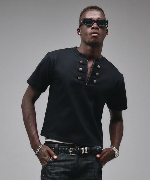 ANDER HUNK（アンダーハンク）の「Napoleon Henry neck Rib T-shirt/ナポレオンヘンリーネックリブTシャツ（Tシャツ/カットソー・メンズ・ブラック/チャコールグレー・SMALL/MEDIUM/LARGE）」の5枚目の写真