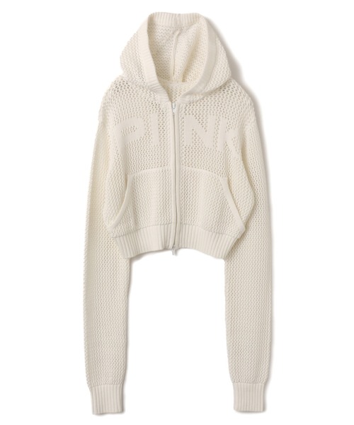 atmos pink(アトモスピンク)の「atmos pink Pointelle Knit Zip-up Hoodie / アトモス ピンク ポワンテル ニット ジップアップ フーディ(ニット/セーター・レディース・ホワイト・FREE)」の1枚目の写真