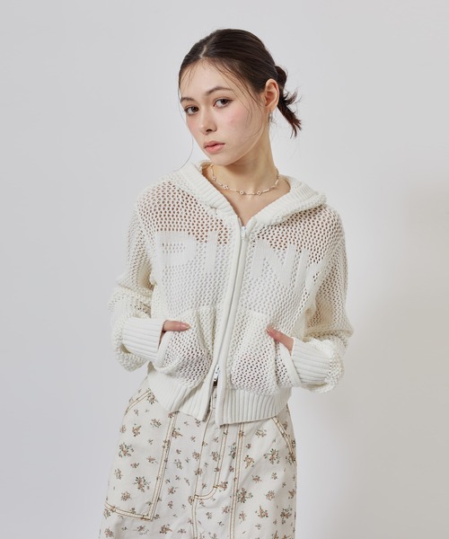 atmos pink(アトモスピンク)の「atmos pink Pointelle Knit Zip-up Hoodie / アトモス ピンク ポワンテル ニット ジップアップ フーディ(ニット/セーター・レディース・ホワイト・FREE)」の3枚目の写真