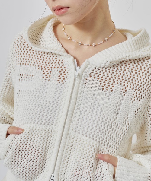 atmos pink(アトモスピンク)の「atmos pink Pointelle Knit Zip-up Hoodie / アトモス ピンク ポワンテル ニット ジップアップ フーディ(ニット/セーター・レディース・ホワイト・FREE)」の4枚目の写真