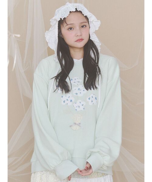 merry jenny(メリージェニー)の「フードレーストップス(Tシャツ/カットソー・レディース・ピンク/オフホワイト・FREE)」の3枚目の写真