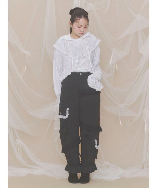merry jenny(メリージェニー)の「フードレーストップス(Tシャツ/カットソー・レディース・ピンク/オフホワイト・FREE)」の7枚目の写真