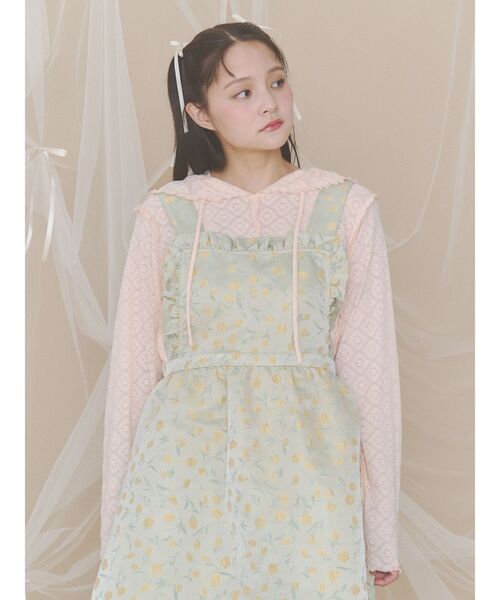 merry jenny(メリージェニー)の「フードレーストップス(Tシャツ/カットソー・レディース・ピンク/オフホワイト・FREE)」の8枚目の写真