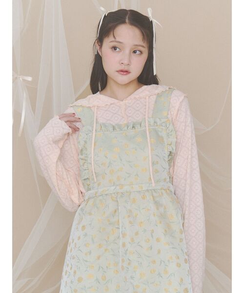 merry jenny(メリージェニー)の「フードレーストップス(Tシャツ/カットソー・レディース・ピンク/オフホワイト・FREE)」の9枚目の写真