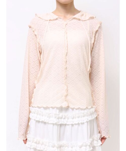 merry jenny(メリージェニー)の「フードレーストップス(Tシャツ/カットソー・レディース・ピンク/オフホワイト・FREE)」の21枚目の写真