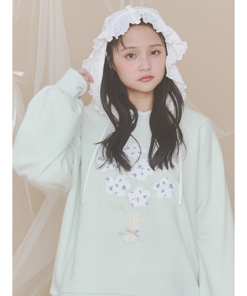 merry jenny(メリージェニー)の「フードレーストップス(Tシャツ/カットソー・レディース・ピンク/オフホワイト・FREE)」の5枚目の写真