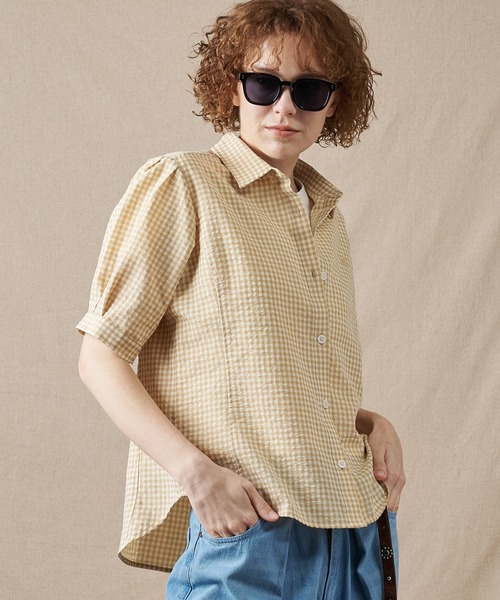 Eddie Bauer(エディーバウアー)の「ポリコットン イージー チェックシャツ(シャツ/ブラウス・レディース・オレンジ系/ベージュ系/ネイビー系・L/M/S/XL)」の1枚目の写真