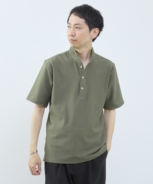 MEN'S MELROSE(メンズメルローズ)の「ドライマスターサッカーワンピースカラーポロシャツ(ポロシャツ・メンズ・ネイビー/ライトグレー/カーキ・4/5/3)」の2枚目の写真