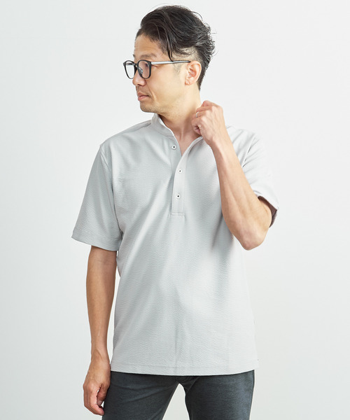 MEN'S MELROSE(メンズメルローズ)の「ドライマスターサッカーワンピースカラーポロシャツ(ポロシャツ・メンズ・ネイビー/ライトグレー/カーキ・4/5/3)」の1枚目の写真