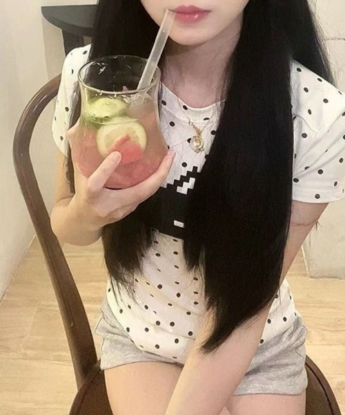 LADY LIKE(レディライク)の「2点セット ドットキャットプリントTシャツ&ショートパンツセット(Tシャツ/カットソー・レディース・グレー/ホワイト・M)」の9枚目の写真