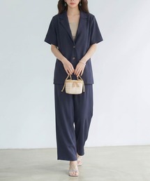 襟付きジャケット ワイドパンツ セットアップ