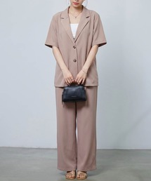 襟付きジャケット ワイドパンツ セットアップ