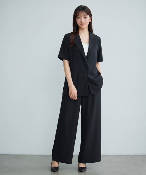 DRESS PLUS(ドレスプラス)の「襟付きジャケット ワイドパンツ セットアップ(セットアップ・レディース・ネイビー/ブラック/ピンクベージュ・M)」の6枚目の写真