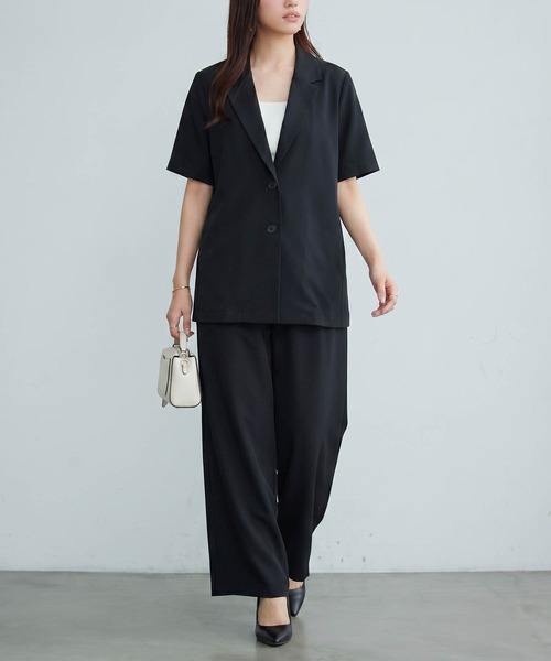 DRESS PLUS(ドレスプラス)の「襟付きジャケット ワイドパンツ セットアップ(セットアップ・レディース・ネイビー/ブラック/ピンクベージュ・M)」の7枚目の写真