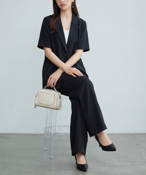 DRESS PLUS(ドレスプラス)の「襟付きジャケット ワイドパンツ セットアップ(セットアップ・レディース・ネイビー/ブラック/ピンクベージュ・M)」の8枚目の写真