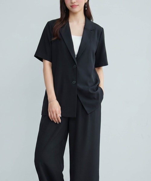 DRESS PLUS(ドレスプラス)の「襟付きジャケット ワイドパンツ セットアップ(セットアップ・レディース・ネイビー/ブラック/ピンクベージュ・M)」の9枚目の写真