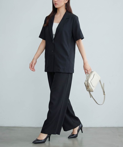 DRESS PLUS(ドレスプラス)の「襟付きジャケット ワイドパンツ セットアップ(セットアップ・レディース・ネイビー/ブラック/ピンクベージュ・M)」の11枚目の写真