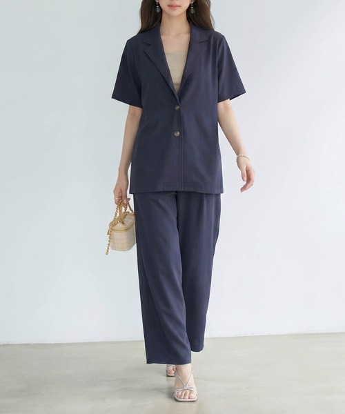 DRESS PLUS(ドレスプラス)の「襟付きジャケット ワイドパンツ セットアップ(セットアップ・レディース・ネイビー/ブラック/ピンクベージュ・M)」の13枚目の写真