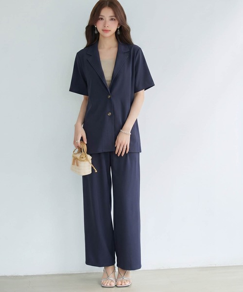 DRESS PLUS(ドレスプラス)の「襟付きジャケット ワイドパンツ セットアップ(セットアップ・レディース・ネイビー/ブラック/ピンクベージュ・M)」の14枚目の写真