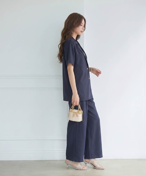 DRESS PLUS(ドレスプラス)の「襟付きジャケット ワイドパンツ セットアップ(セットアップ・レディース・ネイビー/ブラック/ピンクベージュ・M)」の15枚目の写真