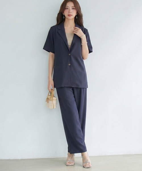 DRESS PLUS(ドレスプラス)の「襟付きジャケット ワイドパンツ セットアップ(セットアップ・レディース・ネイビー/ブラック/ピンクベージュ・M)」の16枚目の写真
