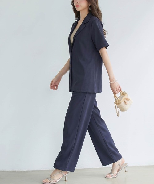 DRESS PLUS(ドレスプラス)の「襟付きジャケット ワイドパンツ セットアップ(セットアップ・レディース・ネイビー/ブラック/ピンクベージュ・M)」の17枚目の写真