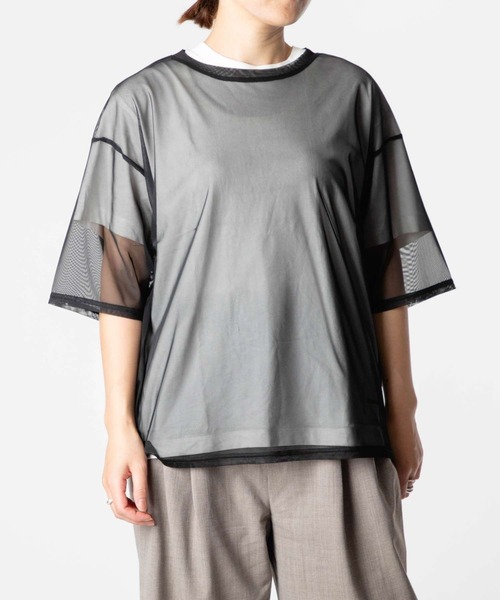 STAR&STRIPE(スターアンドストライプ)の「STAR & STRIPE / スターアンドストライプ クルーネック シアー Tシャツ / メッシュ半袖プルオーバー(Tシャツ/カットソー・レディース・ブラック・MEDIUM)」の1枚目の写真