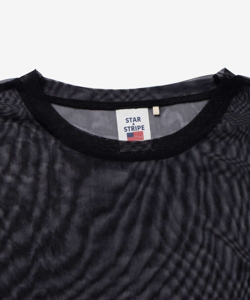 STAR&STRIPE(スターアンドストライプ)の「STAR & STRIPE / スターアンドストライプ クルーネック シアー Tシャツ / メッシュ半袖プルオーバー(Tシャツ/カットソー・レディース・ブラック・MEDIUM)」の4枚目の写真