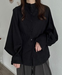バンドカラーバルーンスリーブシンプルシャツ