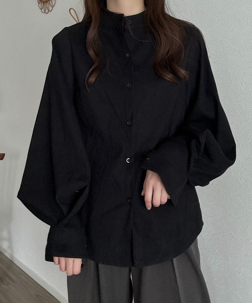 Cham.(チャム)の「バンドカラーバルーンスリーブシンプルシャツ(シャツ/ブラウス・レディース・ホワイト/ブラック/ブルー・FREE)」の1枚目の写真