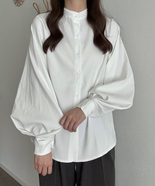 Cham.(チャム)の「バンドカラーバルーンスリーブシンプルシャツ(シャツ/ブラウス・レディース・ホワイト/ブラック/ブルー・FREE)」の20枚目の写真