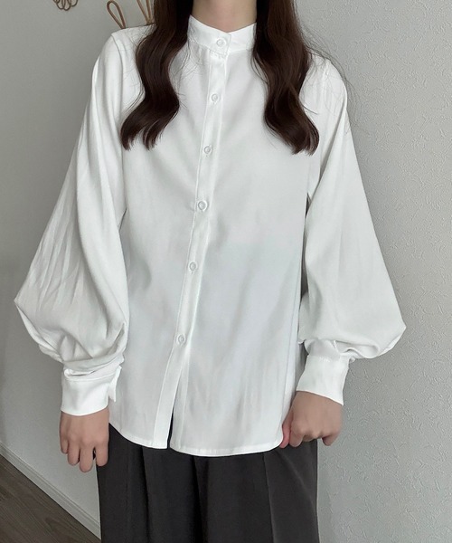 Cham.(チャム)の「バンドカラーバルーンスリーブシンプルシャツ(シャツ/ブラウス・レディース・ホワイト/ブラック/ブルー・FREE)」の19枚目の写真