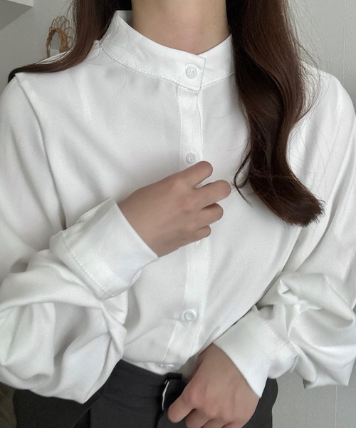 Cham.(チャム)の「バンドカラーバルーンスリーブシンプルシャツ(シャツ/ブラウス・レディース・ホワイト/ブラック/ブルー・FREE)」の21枚目の写真