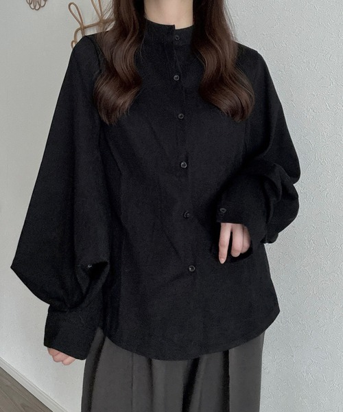 Cham.(チャム)の「バンドカラーバルーンスリーブシンプルシャツ(シャツ/ブラウス・レディース・ホワイト/ブラック/ブルー・FREE)」の6枚目の写真