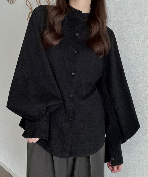 Cham.(チャム)の「バンドカラーバルーンスリーブシンプルシャツ(シャツ/ブラウス・レディース・ホワイト/ブラック/ブルー・FREE)」の5枚目の写真