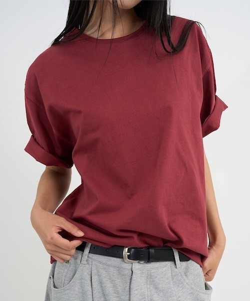 raucohouse(ラウコハウス)の「セミクロップド半袖Tシャツ(Tシャツ/カットソー・レディース・ブラック/ホワイト/グレー/ブルーグレー/バーガンディー・FREE)」の5枚目の写真