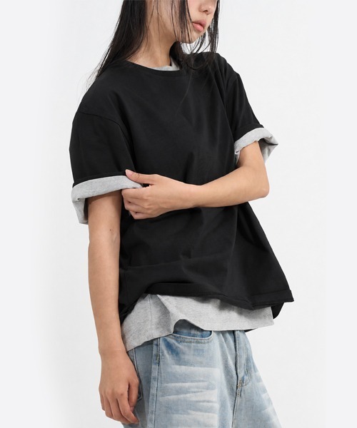 raucohouse(ラウコハウス)の「セミクロップド半袖Tシャツ(Tシャツ/カットソー・レディース・ブラック/ホワイト/グレー/ブルーグレー/バーガンディー・FREE)」の3枚目の写真